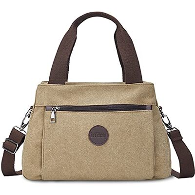 FANDARE Damestas, canvas, handtas, schoudertas, modieus, schoudertas, grote capaciteit, winkelen, feest, school, reizen, crossbody tas, kaki, L, prachtig FANDARE Damestas, canvas, handtas, schoudertas, modieus, schoudertas, grote capaciteit, winkelen, feest, school, reizen, crossbody tas, kaki, L, prachtig