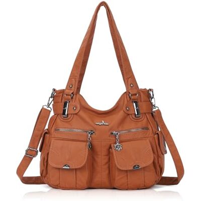 Angelkiss Designer handtas voor dames, grote dubbele ritssluiting, meerdere zakken, bruin 13.4 x 12.2 x 4.7 inches Angelkiss Designer handtas voor dames, grote dubbele ritssluiting, meerdere zakken, bruin 13.4 x 12.2 x 4.7 inches