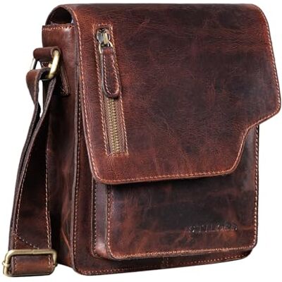 STILORD "Pete" Kleine schoudertas voor heren, vintage boodschappentas, schoudertas, leer, voor tablet van 20 cm, kleur: cognac donkerbruin, Florida Bruin, M, Schoudertas STILORD "Pete" Kleine schoudertas voor heren, vintage boodschappentas, schoudertas, leer, voor tablet van 20 cm, kleur: cognac donkerbruin, Florida Bruin, M, Schoudertas