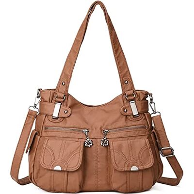 FANDARE Grote vintage schoudertas van PU-leer, waterdicht, voor reizen, werk, school, winkelen, crossbody tas, bruin, L, elegant FANDARE Grote vintage schoudertas van PU-leer, waterdicht, voor reizen, werk, school, winkelen, crossbody tas, bruin, L, elegant