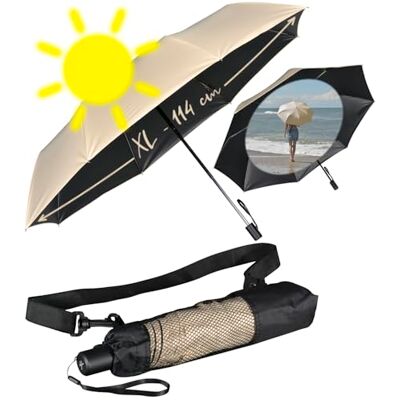 iX-brella XXL zakparaplu met schoudertas, Beige-zwart, uv- en hittebescherming, Zakparaplu XXL iX-brella XXL zakparaplu met schoudertas, Beige-zwart, uv- en hittebescherming, Zakparaplu XXL