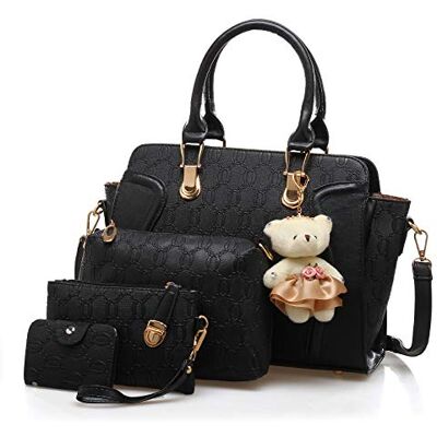 Pahajim , Mode, Dames, Handtas van Kunstleer, Messenger Bag, Dames, Handtassen, Schoudertassen, 4 stuks, Set reistas met Beer, zwart. Pahajim , Mode, Dames, Handtas van Kunstleer, Messenger Bag, Dames, Handtassen, Schoudertassen, 4 stuks, Set reistas met Beer, zwart.