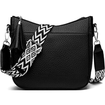 SOGYECS Middelgrote schoudertas voor dames, zwart, schoudertas, PU-leer, brede schouderriem, zwart, L, schoudertassen SOGYECS Middelgrote schoudertas voor dames, zwart, schoudertas, PU-leer, brede schouderriem, zwart, L, schoudertassen