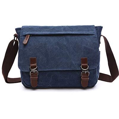 Rufun Canvas schoudertas voor heren, laptoptas, casual dagtas, schoudertas, schooltas, Blauw, M, Vintage stijl Rufun Canvas schoudertas voor heren, laptoptas, casual dagtas, schoudertas, schooltas, Blauw, M, Vintage stijl
