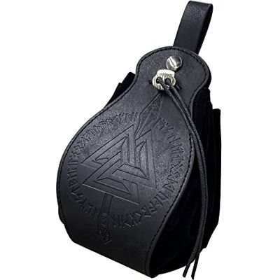 HiiFeuer Middeleeuwse clutch van kunstleer, draagbare tas met trekkoord, vintage riemtas, portemonnee en dice, voor LARP/Halloween kostuum, Gungnir zwart HiiFeuer Middeleeuwse clutch van kunstleer, draagbare tas met trekkoord, vintage riemtas, portemonnee en dice, voor LARP/Halloween kostuum, Gungnir zwart