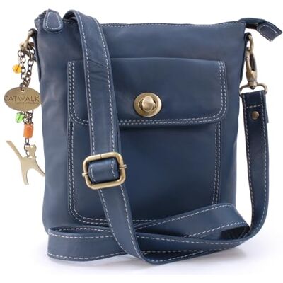 Tigi Kleine schoudertas voor dames van leer handtas crossbody gedragen met verstelbare schouderriem Laura, Blauw, M M Tigi Kleine schoudertas voor dames van leer handtas crossbody gedragen met verstelbare schouderriem Laura, Blauw, M M