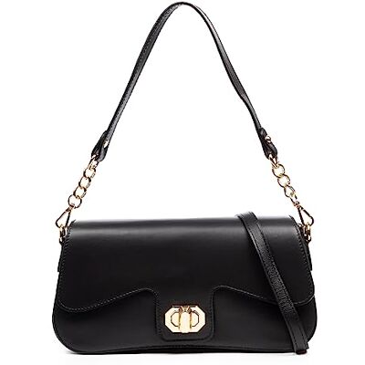 FIRENZE ARTEGIANI . Anzano Schoudertas voor dames, echt leer, wild afwerking, 27,5 x 10 x 14 cm, kleur: zwart, utility, zwart., Utility FIRENZE ARTEGIANI . Anzano Schoudertas voor dames, echt leer, wild afwerking, 27,5 x 10 x 14 cm, kleur: zwart, utility, zwart., Utility