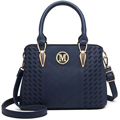 Miss Lulu Handtas voor dames, schoudertas van kunstleer, modieus, drie kleuren, Blauw, Vintage stijl Miss Lulu Handtas voor dames, schoudertas van kunstleer, modieus, drie kleuren, Blauw, Vintage stijl