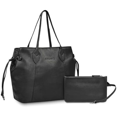 STILORD Camelia 2-delige shopper van echt leer met elegante clutch voor dames, grote moderne handtas voor werk en vrije tijd, zwart., L, Schoudertas STILORD Camelia 2-delige shopper van echt leer met elegante clutch voor dames, grote moderne handtas voor werk en vrije tijd, zwart., L, Schoudertas