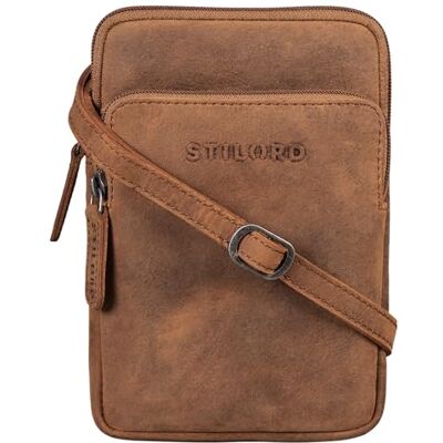 STILORD "Elin" Telefoontas met schouderriem, leer, vintage, borsttas, kleine crossbody-tas, reistas, kaarthouder, echt leer, kleur: bruin donker STILORD "Elin" Telefoontas met schouderriem, leer, vintage, borsttas, kleine crossbody-tas, reistas, kaarthouder, echt leer, kleur: bruin donker