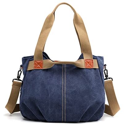 FANDARE Canvas handtas dames boodschappentassen schoudertas retro schoudertas voor winkelen party school reizen werk crossbody tas, blauw A, L, retro FANDARE Canvas handtas dames boodschappentassen schoudertas retro schoudertas voor winkelen party school reizen werk crossbody tas, blauw A, L, retro