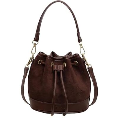 Generic Leren schoudertas voor dames, retrostijl, met trekkoord Vintage handtas met verstelbare schouderriem met handgreep bovenaan, 16 x 14 x 10 cm 6.3x5.51x3.94inch Generic Leren schoudertas voor dames, retrostijl, met trekkoord Vintage handtas met verstelbare schouderriem met handgreep bovenaan, 16 x 14 x 10 cm 6.3x5.51x3.94inch
