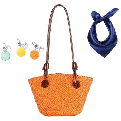 YANROSE Stro-schoudertas voor dames, handgeweven handtas, zomer strand handtas, Oranje, Eén maat Eén maat YANROSE Stro-schoudertas voor dames, handgeweven handtas, zomer strand handtas, Oranje, Eén maat Eén maat