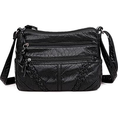 FANDARE Retro Schoudertas voor dames, handtas, waterdicht, PU-leer, schoudertassen, boodschappentas, telefoon, reistas, tas, zwart, L, retro FANDARE Retro Schoudertas voor dames, handtas, waterdicht, PU-leer, schoudertassen, boodschappentas, telefoon, reistas, tas, zwart, L, retro