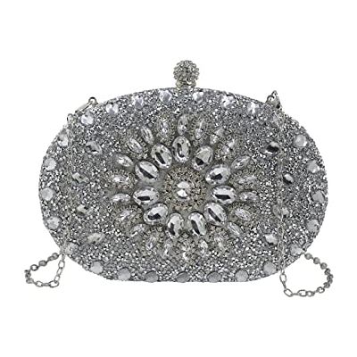 CORIOS Avondtas voor dames met strass-steentjes, glitterhandtas, schoudertas, voor bruiloft, banket, cocktail, eindejaarsbal, feest, zilver., Koppeling CORIOS Avondtas voor dames met strass-steentjes, glitterhandtas, schoudertas, voor bruiloft, banket, cocktail, eindejaarsbal, feest, zilver., Koppeling
