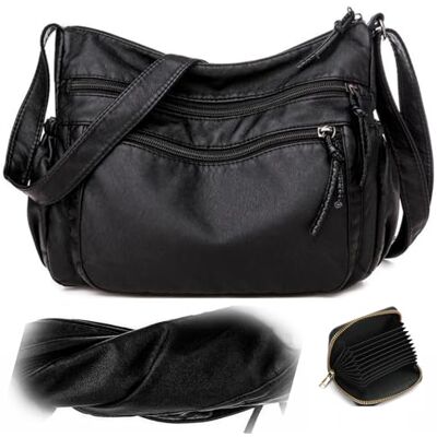 Skyearman Schoudertas voor dames, van zacht PU-leer, schoudertas, licht, meerdere vakken, middelgroot, schoudertas, damestas, schoudertas met brede verstelbare riem, zwart M Skyearman Schoudertas voor dames, van zacht PU-leer, schoudertas, licht, meerdere vakken, middelgroot, schoudertas, damestas, schoudertas met brede verstelbare riem, zwart M