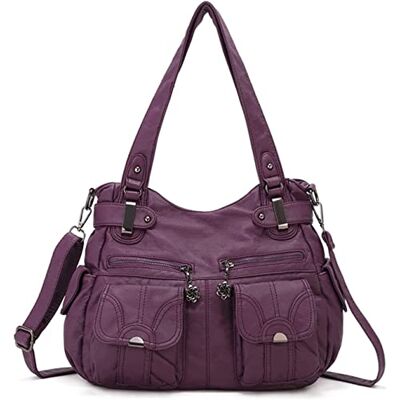 FANDARE Grote vintage schoudertas van kunstleer, waterdicht, voor reizen, werk, school, winkelen, crossbody tas, paars, L, elegant FANDARE Grote vintage schoudertas van kunstleer, waterdicht, voor reizen, werk, school, winkelen, crossbody tas, paars, L, elegant