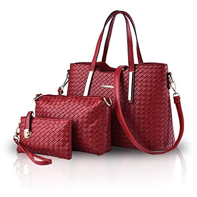 NICOLE & DORIS NICOLE&DORIS Dameshandtassen, 3 stuks, handtassen voor dames, draagtas, schoudertassen, Rode wijn, Tote NICOLE & DORIS NICOLE&DORIS Dameshandtassen, 3 stuks, handtassen voor dames, draagtas, schoudertassen, Rode wijn, Tote