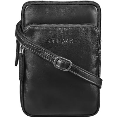 STILORD "Elin" Telefoontas met schouderriem, leer, vintage, borsttas, kleine crossbody-tas, reistas, kaarthouder, echt leer, kleur: zwart STILORD "Elin" Telefoontas met schouderriem, leer, vintage, borsttas, kleine crossbody-tas, reistas, kaarthouder, echt leer, kleur: zwart