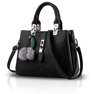 NICOLE & DORIS Dames handtas schoudertas dames tassen mode retro PU lederen handtas, zwart. NICOLE & DORIS Dames handtas schoudertas dames tassen mode retro PU lederen handtas, zwart.