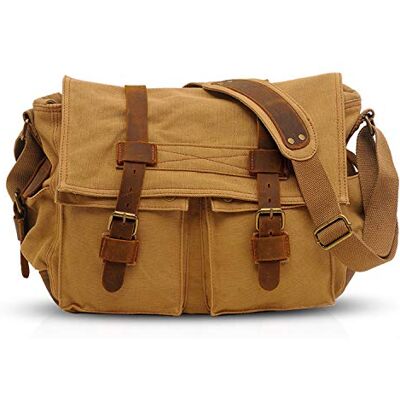FANDARE Nieuwe Retro Schoudertassen Messenger Bag Schoudertas 14 Inch Laptop Briefcase Mannen Vrouwen Sporttas Werk School Satchel Canvas, Khaki, L, Vrije tijd Rugzak FANDARE Nieuwe Retro Schoudertassen Messenger Bag Schoudertas 14 Inch Laptop Briefcase Mannen Vrouwen Sporttas Werk School Satchel Canvas, Khaki, L, Vrije tijd Rugzak