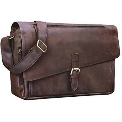 STILORD Merlin Laptoptas van leer, XL, voor dames en heren, vintage, schoudertas, handdoek, studenten, leraren, schoudertas, kleur: cognacbruin, Bruin Donker bleek, L, Schoudertas STILORD Merlin Laptoptas van leer, XL, voor dames en heren, vintage, schoudertas, handdoek, studenten, leraren, schoudertas, kleur: cognacbruin, Bruin Donker bleek, L, Schoudertas