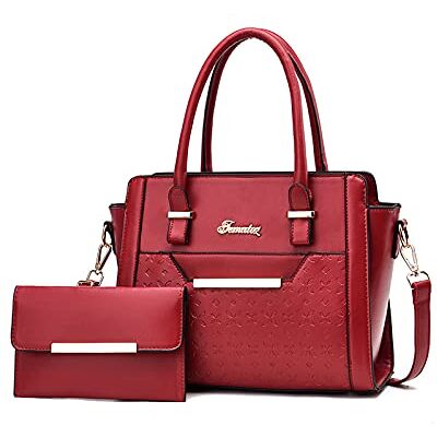 NICOLE & DORIS Handtassen voor dames, grote schoudertas, elegante tas, boodschappentas, tas met verstelbare schouderriem, leren tas, dames, handtassen, 2 stuks, rood, L NICOLE & DORIS Handtassen voor dames, grote schoudertas, elegante tas, boodschappentas, tas met verstelbare schouderriem, leren tas, dames, handtassen, 2 stuks, rood, L