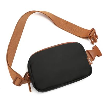 Kono Heuptas, modieus, riem, schoudertas, reisborsttas, klein en licht, waterdicht, met verstelbare en rekbare riem, Zwart/Bruin, Modieus Kono Heuptas, modieus, riem, schoudertas, reisborsttas, klein en licht, waterdicht, met verstelbare en rekbare riem, Zwart/Bruin, Modieus