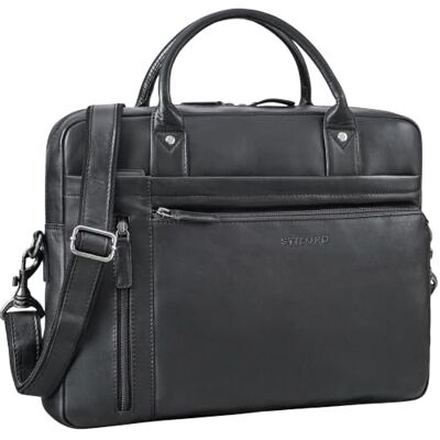 STILORD "Jared" Laptoptas voor heren, 40,6 cm, leer, hoogwaardige zakelijke tas van echt leer, werkkoffer met schouderriem, meerdere vakken, kleur: zwart STILORD "Jared" Laptoptas voor heren, 40,6 cm, leer, hoogwaardige zakelijke tas van echt leer, werkkoffer met schouderriem, meerdere vakken, kleur: zwart