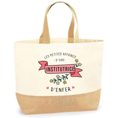 Planetee Zakelijke tas van een lerares, strandtas, boodschappen, katoen en jute, cadeau-idee voor dames, beige Planetee Zakelijke tas van een lerares, strandtas, boodschappen, katoen en jute, cadeau-idee voor dames, beige