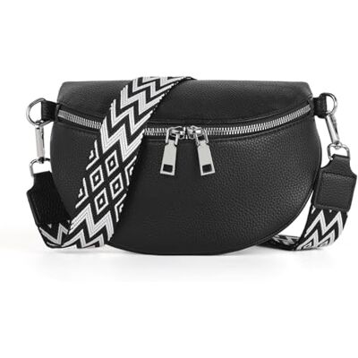 TANTOMI Schoudertas van kunstleer, brede riem, elegante heuptas voor dames, zwart, één maat Eén maat TANTOMI Schoudertas van kunstleer, brede riem, elegante heuptas voor dames, zwart, één maat Eén maat