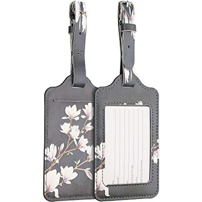 kwmobile 2 x bagagelabels voor koffer, 2 x etikettenhouders voor koffer en reistas met naamkaart, taupe-wit-donkergrijs, magnolia-taupe-wit-grijs, donkergrijs, 2 x, Magnolias Taupe/wit/donkergrijs kwmobile 2 x bagagelabels voor koffer, 2 x etikettenhouders voor koffer en reistas met naamkaart, taupe-wit-donkergrijs, magnolia-taupe-wit-grijs, donkergrijs, 2 x, Magnolias Taupe/wit/donkergrijs