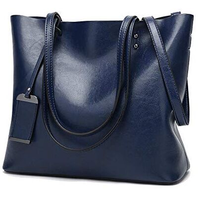 Coolives Tote Boodschappentas van PU-leer voor dames, verticaal, schoudertassen met schouderriem, donkerblauw Coolives Tote Boodschappentas van PU-leer voor dames, verticaal, schoudertassen met schouderriem, donkerblauw