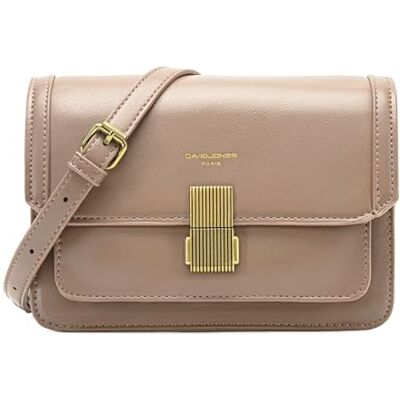 David Jones Kleine schoudertas voor dames handtas gedragen schouder kunstleer hard PU-leer klaptas tas voor stad avond winkelen telefoon mode elegant trendy chic taupe bruin S David Jones Kleine schoudertas voor dames handtas gedragen schouder kunstleer hard PU-leer klaptas tas voor stad avond winkelen telefoon mode elegant trendy chic taupe bruin S