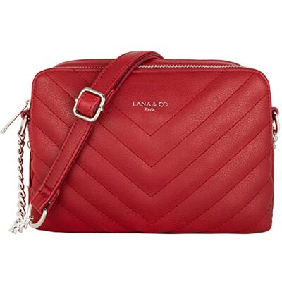 CRAZYCHIC Gewatteerde schoudertas voor dames Kleine handtas met ketting van PU-leer Rechthoekige tas met 2 vakken met ritssluiting Tas stadstas, winkelen, avondmode Rood Eén maat CRAZYCHIC Gewatteerde schoudertas voor dames Kleine handtas met ketting van PU-leer Rechthoekige tas met 2 vakken met ritssluiting Tas stadstas, winkelen, avondmode Rood Eén maat