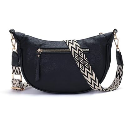 Vezluax Schoudertas voor dames, heuptas van PU-leer, elegant, halve maan, crossbody met brede verstelbare riem, kleine tas voor reizen en dagelijks gebruik, zwart Vezluax Schoudertas voor dames, heuptas van PU-leer, elegant, halve maan, crossbody met brede verstelbare riem, kleine tas voor reizen en dagelijks gebruik, zwart