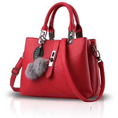 NICOLE & DORIS Dames handtas schoudertas dames tassen mode retro PU lederen handtas, Rood NICOLE & DORIS Dames handtas schoudertas dames tassen mode retro PU lederen handtas, Rood