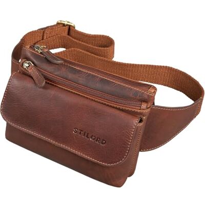 STILORD "Atlanta" Vintage riemtas, leer, verstelbare heuptas, ideaal voor sport, reizen, tas voor heren en dames, kleur: zadel bruin, Porto cognac, S, Retro STILORD "Atlanta" Vintage riemtas, leer, verstelbare heuptas, ideaal voor sport, reizen, tas voor heren en dames, kleur: zadel bruin, Porto cognac, S, Retro