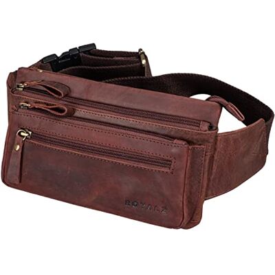 ROYALZ Vegas Platte leren heuptas voor dames en heren, platte heuptas, vintage, 5 vakken, retro heuptas, borstzak, Ohio bruin ROYALZ Vegas Platte leren heuptas voor dames en heren, platte heuptas, vintage, 5 vakken, retro heuptas, borstzak, Ohio bruin