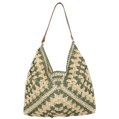 Skyearman Handtas voor dames, schoudertas, groot, geweven, van stro geweven, voor dames, strandtas, zomer, vrije tijd, draagtas, schoudertas, voor reizen, date en vakantie, Groen 33x38x27 cm Skyearman Handtas voor dames, schoudertas, groot, geweven, van stro geweven, voor dames, strandtas, zomer, vrije tijd, draagtas, schoudertas, voor reizen, date en vakantie, Groen 33x38x27 cm