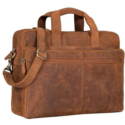 STILORD 'Thompson Documententas, leer, vintage-stijl, 15 inch, werktas, schoudertas, echt leer, Tan Bruin Scuro, XL, koffer STILORD 'Thompson Documententas, leer, vintage-stijl, 15 inch, werktas, schoudertas, echt leer, Tan Bruin Scuro, XL, koffer