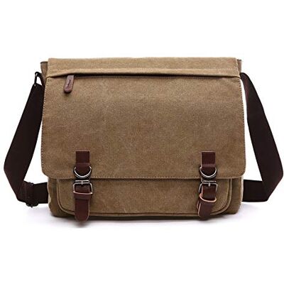 Rufun Canvas schoudertas voor heren, laptoptas, casual dagtas, schoudertas, schooltas, Bruin, L, Schoudertassen Rufun Canvas schoudertas voor heren, laptoptas, casual dagtas, schoudertas, schooltas, Bruin, L, Schoudertassen