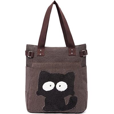KAUKKO Handtassen van canvas, schattig, katten, winkelen, schoudertas, voor vrouwen, meisjes, dames, katten, geliefden, Koffie 4 KAUKKO Handtassen van canvas, schattig, katten, winkelen, schoudertas, voor vrouwen, meisjes, dames, katten, geliefden, Koffie 4