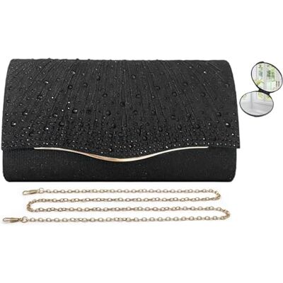 HKYUECHI Gouden clutch voor dames, formele suède clutch voor feest, bruiloft, cocktail, eindejaarsbal, met make-upspiegel, zwart. HKYUECHI Gouden clutch voor dames, formele suède clutch voor feest, bruiloft, cocktail, eindejaarsbal, met make-upspiegel, zwart.