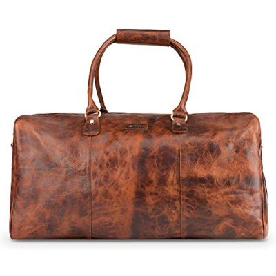 LEABAGS Weekender voor dames en heren Premium echt lederen reistas sporttas van 40 liter plunjezak sporttas trainingstas vliegtuigtas groot, Bruin, Tokio LEABAGS Weekender voor dames en heren Premium echt lederen reistas sporttas van 40 liter plunjezak sporttas trainingstas vliegtuigtas groot, Bruin, Tokio