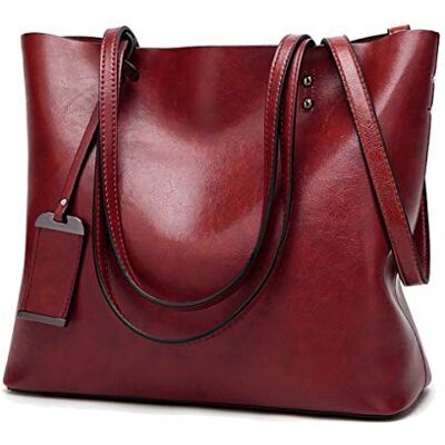 Coolives Tote Boodschappentas van PU-leer voor dames, verticaal, schoudertassen met schouderriem, damascus, wijnrood, één maat, boodschappentas Coolives Tote Boodschappentas van PU-leer voor dames, verticaal, schoudertassen met schouderriem, damascus, wijnrood, één maat, boodschappentas