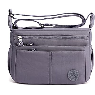 FANDARE Lichte schoudertas voor dames, schoudertas, waterdicht, nylon, voor reizen, school, sport, winkelen, crossbody tas, grijs, L, vintage FANDARE Lichte schoudertas voor dames, schoudertas, waterdicht, nylon, voor reizen, school, sport, winkelen, crossbody tas, grijs, L, vintage