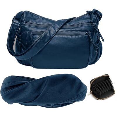 Skyearman Schoudertas voor dames, van zacht PU-leer, schoudertas, licht, meerdere zakken, middelgroot, schoudertas, damestas, schouderriem met brede verstelbare riem, blauw, M M Skyearman Schoudertas voor dames, van zacht PU-leer, schoudertas, licht, meerdere zakken, middelgroot, schoudertas, damestas, schouderriem met brede verstelbare riem, blauw, M M