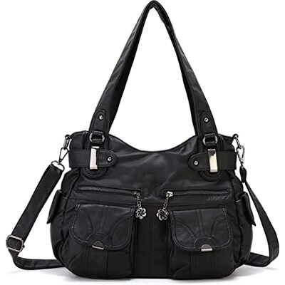 FANDARE Grote vintage schoudertas van kunstleer, waterdicht, voor reizen, werk, school, winkelen, crossbody tas, zwart, L, hobo FANDARE Grote vintage schoudertas van kunstleer, waterdicht, voor reizen, werk, school, winkelen, crossbody tas, zwart, L, hobo