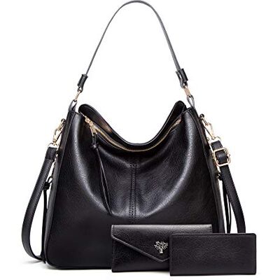 BestoU Handtas Dames Shopper Handtas Zwart Hobo Schoudertassen Grote Lederen Tas Crossbody Schoudertas Dames Handvat Tas 3pcs Set (Zwart) BestoU Handtas Dames Shopper Handtas Zwart Hobo Schoudertassen Grote Lederen Tas Crossbody Schoudertas Dames Handvat Tas 3pcs Set (Zwart)